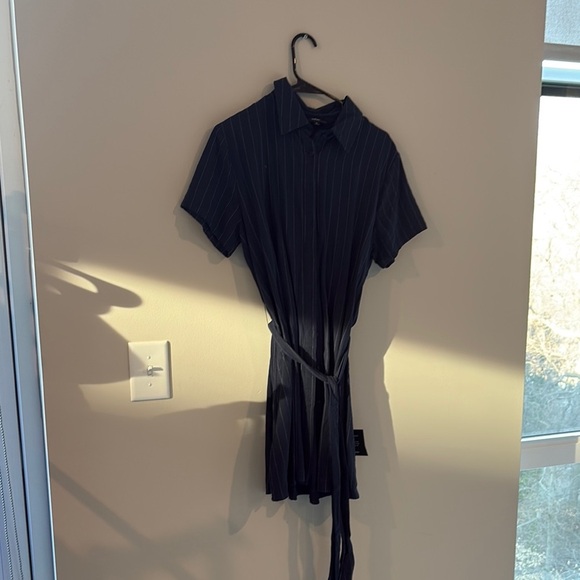 Lulus Navy Pinstripe Shirt Dress - Picture 2 of 5